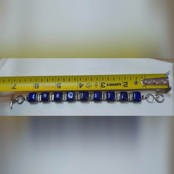 VINTAGE BLUE LAPIS BRACELET SET IN STERLING SILVER 925 7 INCHES 28.63 Grams - Picture 7 of 7